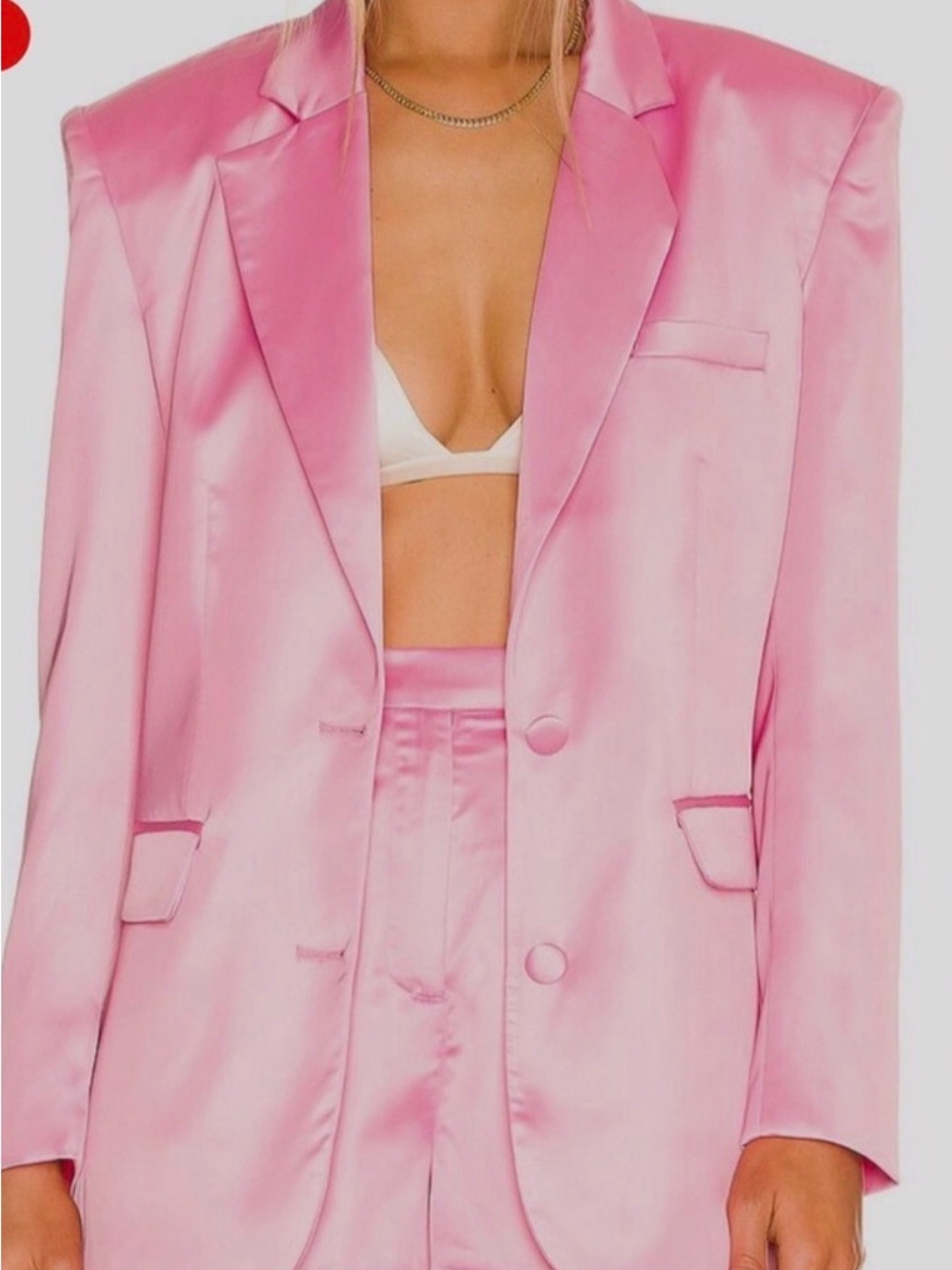 Ronny Kobo Collection Pink Satin Oversized Blazer